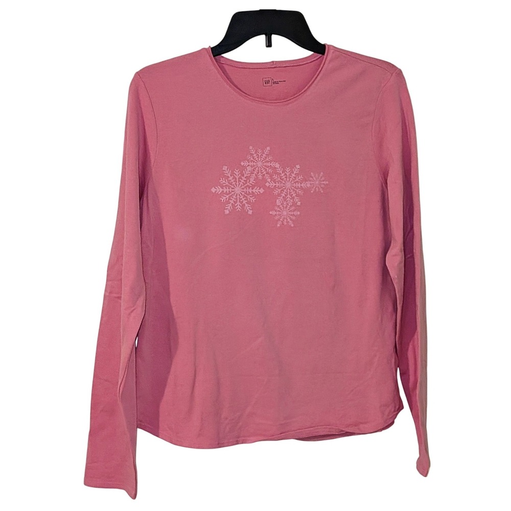 GAP Pink Snowflake Long Sleeve Shirt Top Size Large NWT